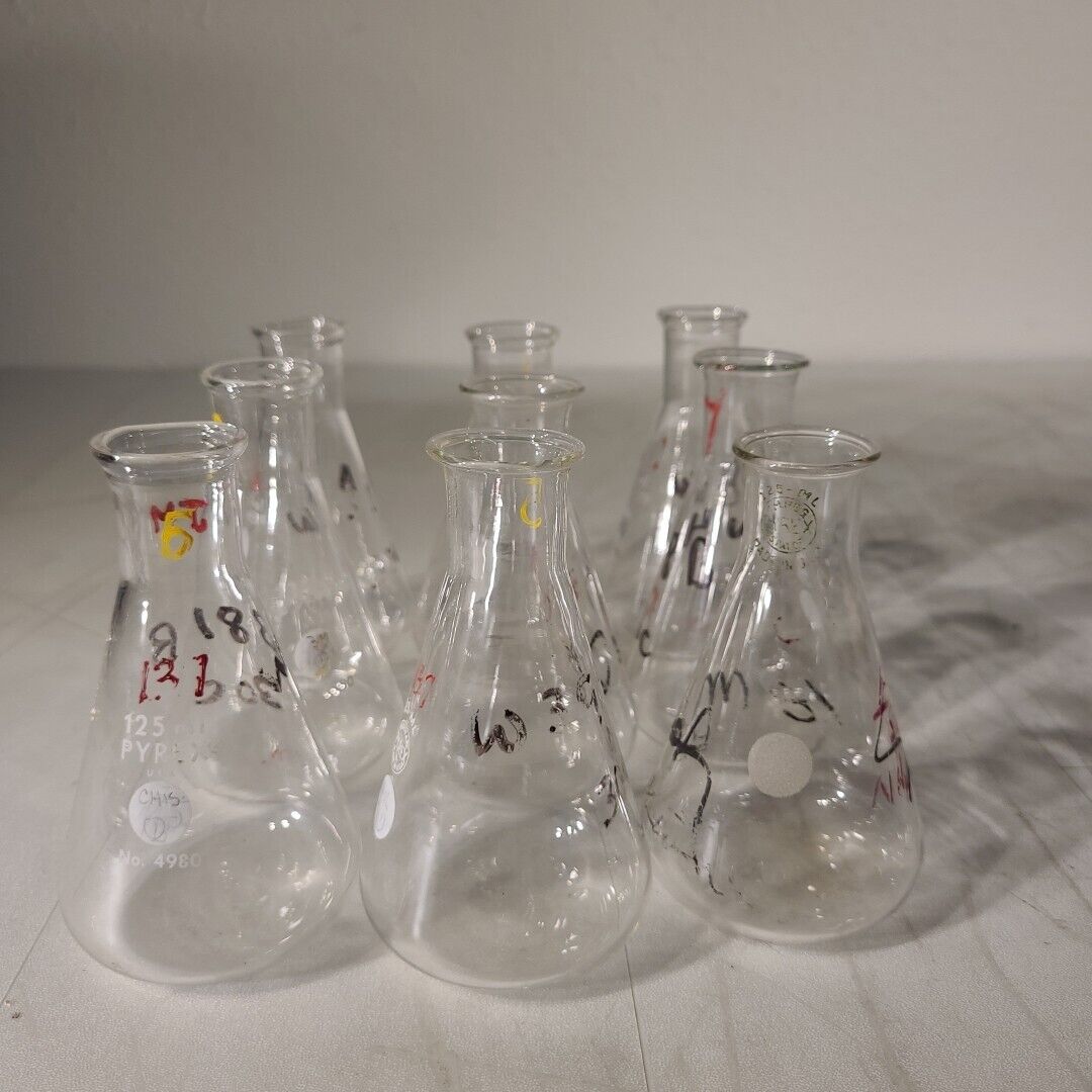 Lot Of 9 Pyrex Corning 4980 125mL Erlenmeyer Flask Laboratory Glassware