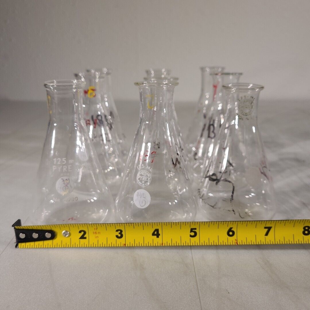 Lot Of 9 Pyrex Corning 4980 125mL Erlenmeyer Flask Laboratory Glassware