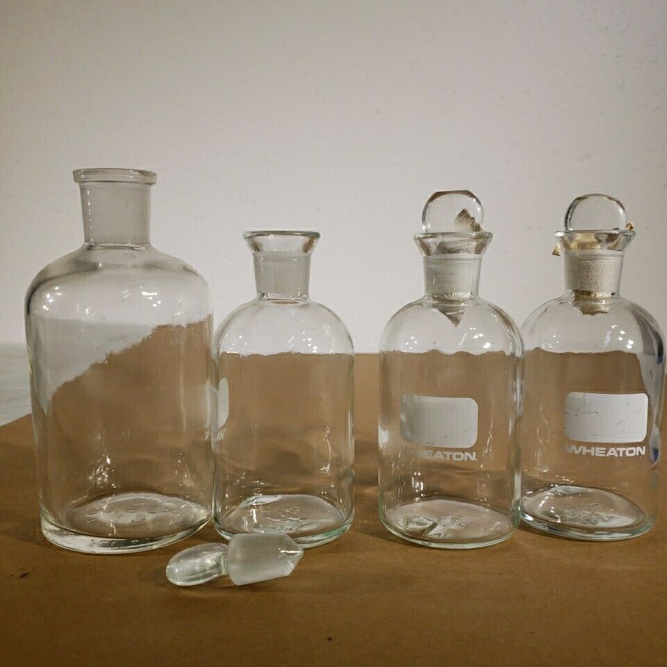 Wheaton Pyrex F-5 27 126 Glass Jars Laboratory Use w/ Stopper Clear