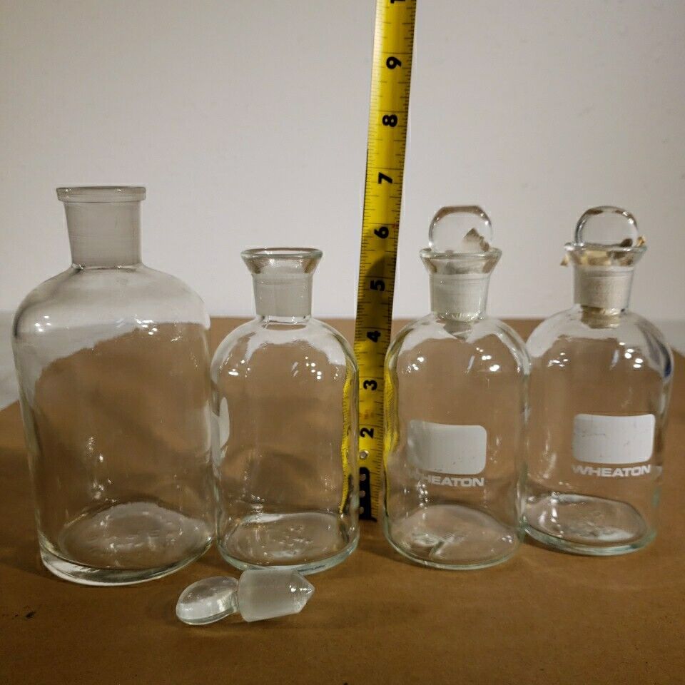 Wheaton Pyrex F-5 27 126 Glass Jars Laboratory Use w/ Stopper Clear