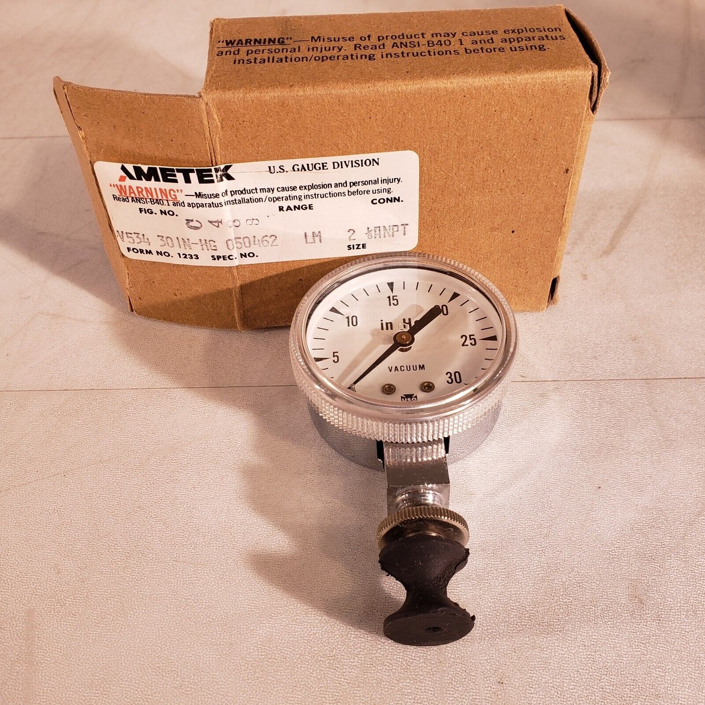 Metek 050462 V534 30IN-HG LM 2-1/8 ANPT Pressure Gauge For Vacuum 0-30in Hg