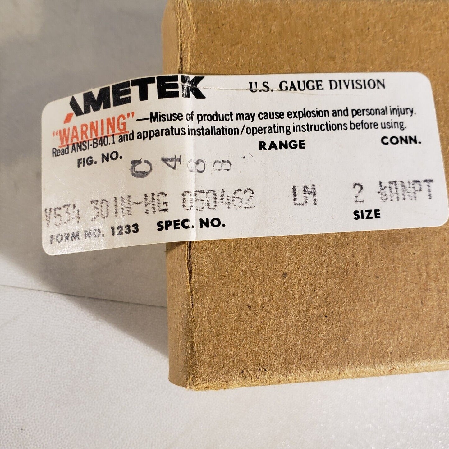 Metek 050462 V534 30IN-HG LM 2-1/8 ANPT Pressure Gauge For Vacuum 0-30in Hg