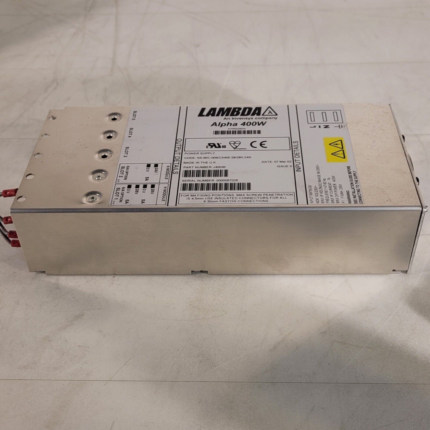 Lambda Alpha 400W Power Supply J40046 24V 28V Outputs 100-230V Input 7A Max
