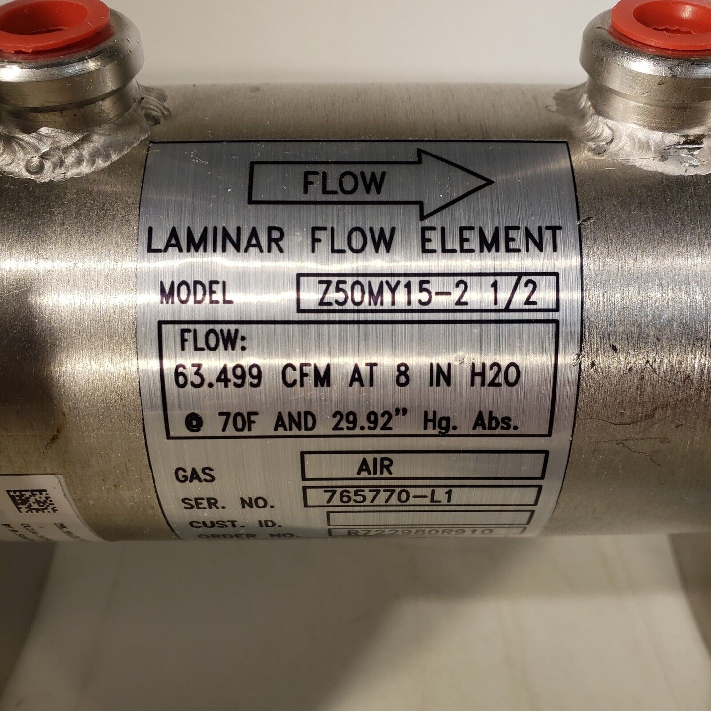 Meriam Z50MY15-2 1/2 Laminar Flow Element LFE Gas 2-1/2" Diameter Tube 60 CFM