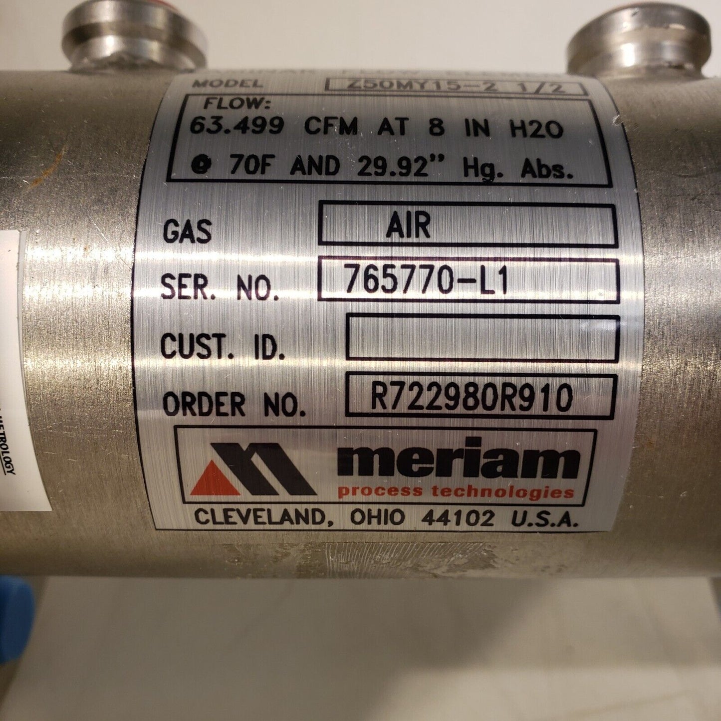 Meriam Z50MY15-2 1/2 Laminar Flow Element LFE Gas 2-1/2" Diameter Tube 60 CFM
