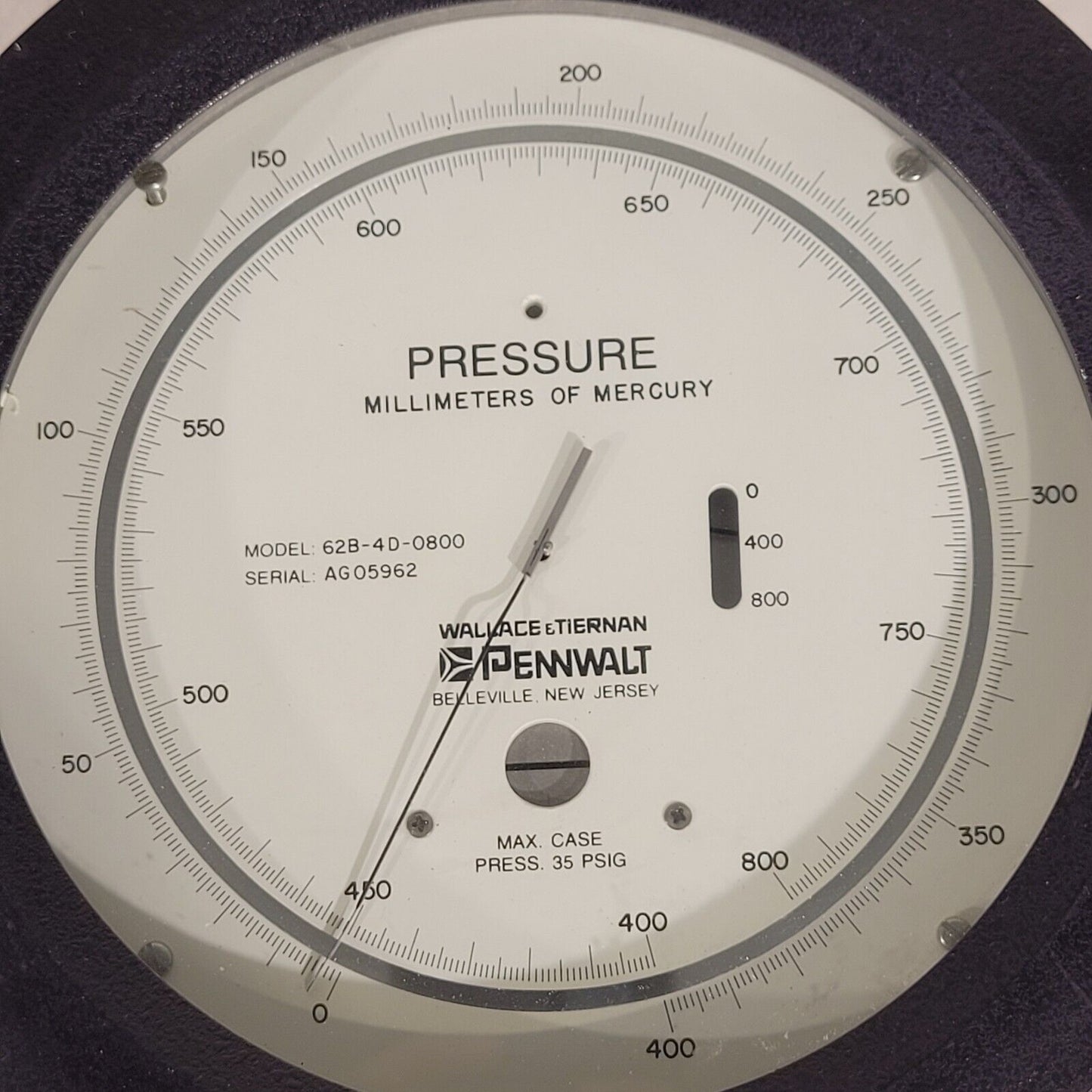 Vintage Pennwalt 62B-4D-0800 Pressure Gauge 0-800 mmHg Millimeters Of Mercury