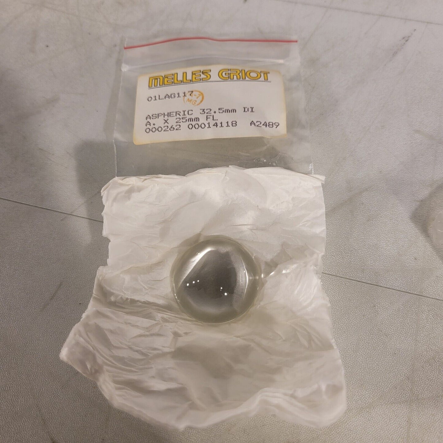 Melles Griot 01LAG117 Aspheric Lens 32.5mm DIA. X 25mm FL 00026200014118A2489