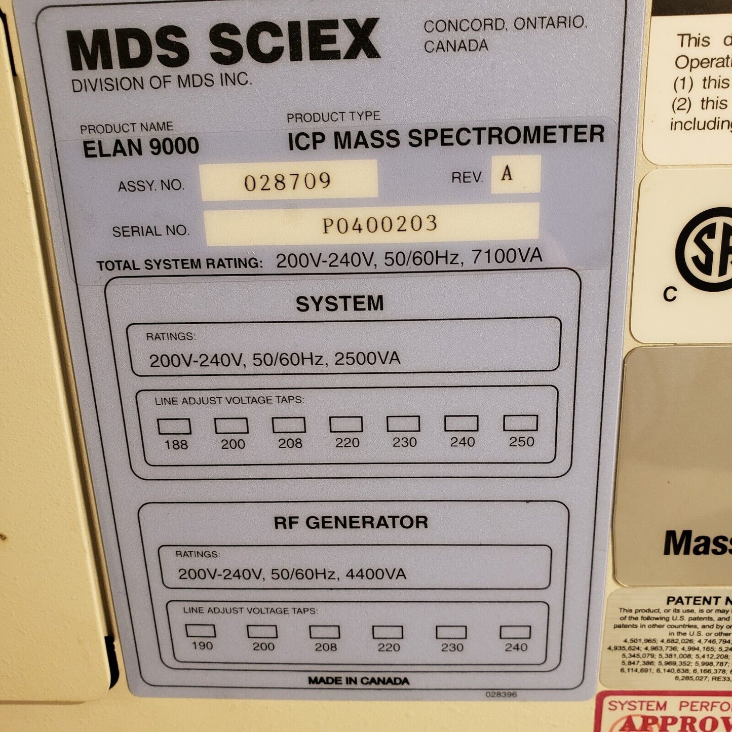 MDS SCIEX Elan 9000 PDU Power Dist Breaker Box 028709 From ICP Mass Spectrometer
