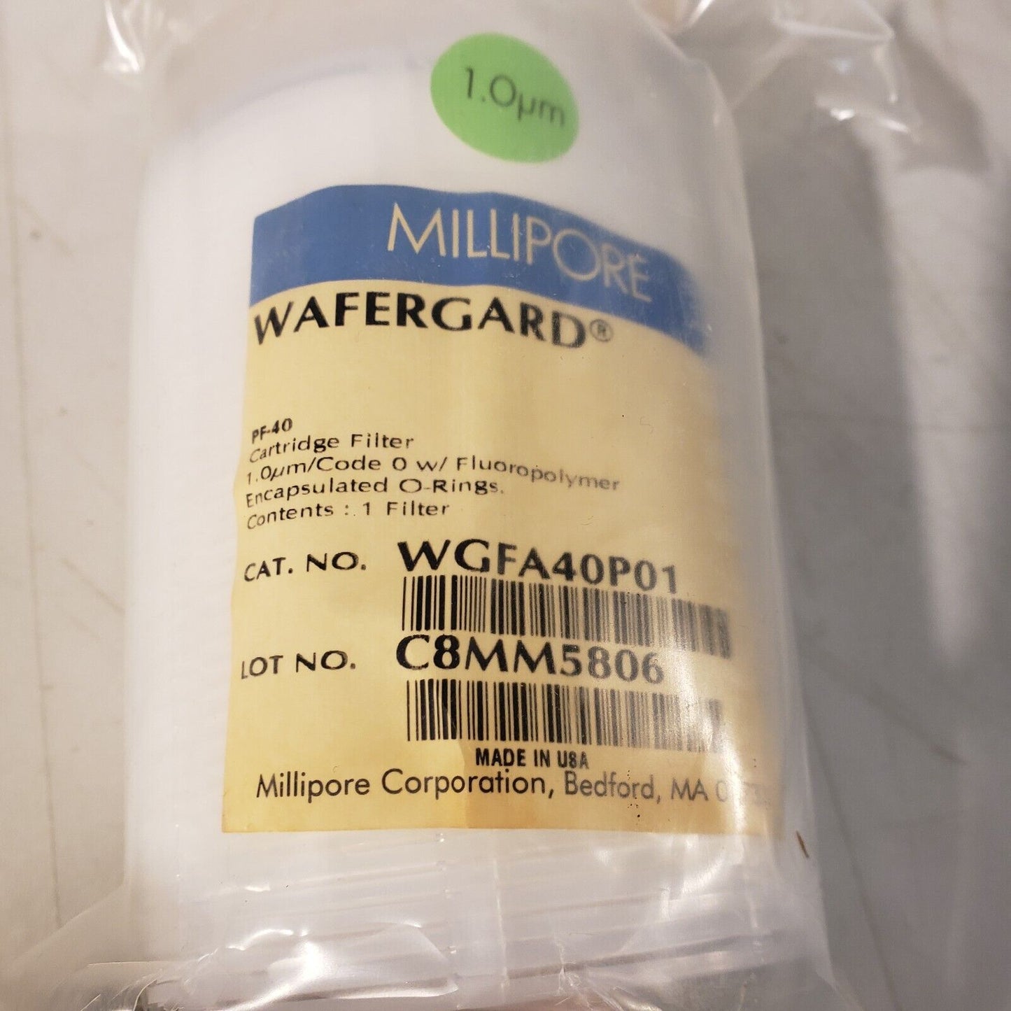 Millipore Wafergard PF-40 Cartridge Filter 1.0 Micrometer uM WGFA40P01