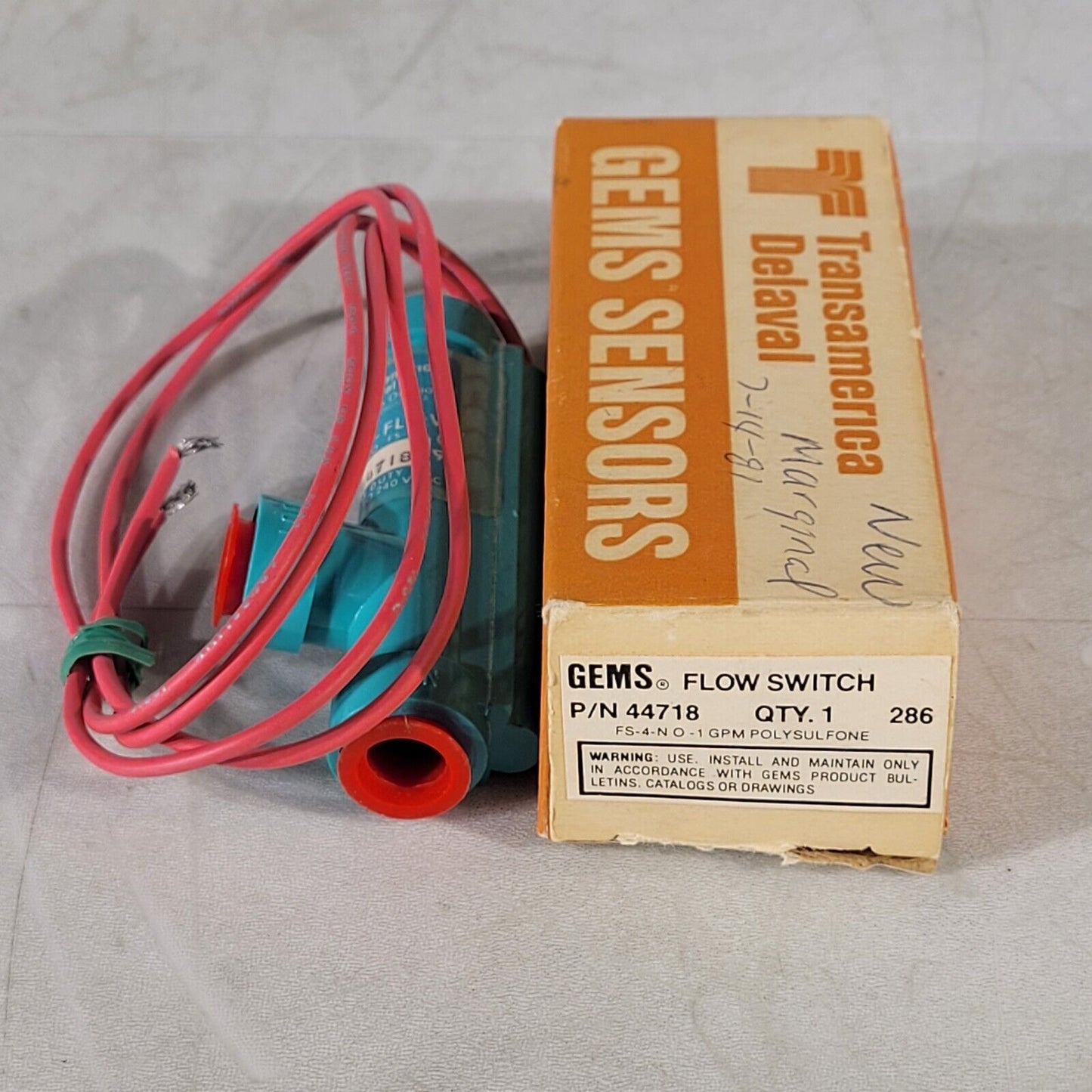 Transamerica Delaval Gems Sensors Switch-Flow FS-4 44718 Flow Switch Pilot Duty
