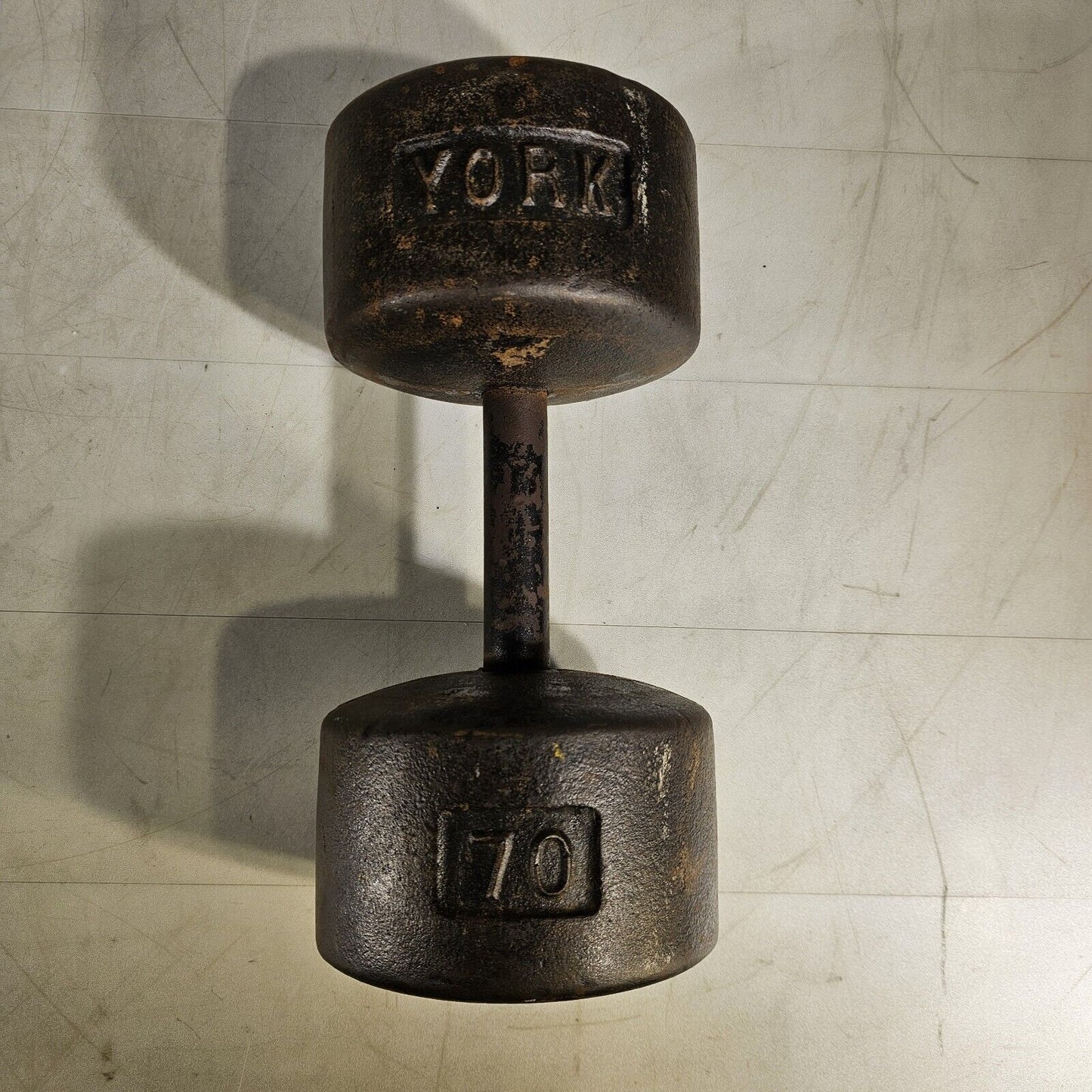 Vintage York 70lb SINGLE Cast Iron Ben Dumbbell USA Rare Roundhead Weight