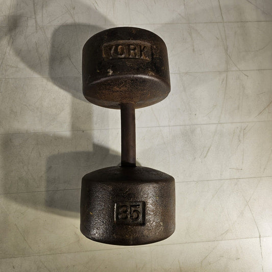 Vintage York 85lb SINGLE Cast Iron Ben Dumbbell USA Rare Roundhead Weight