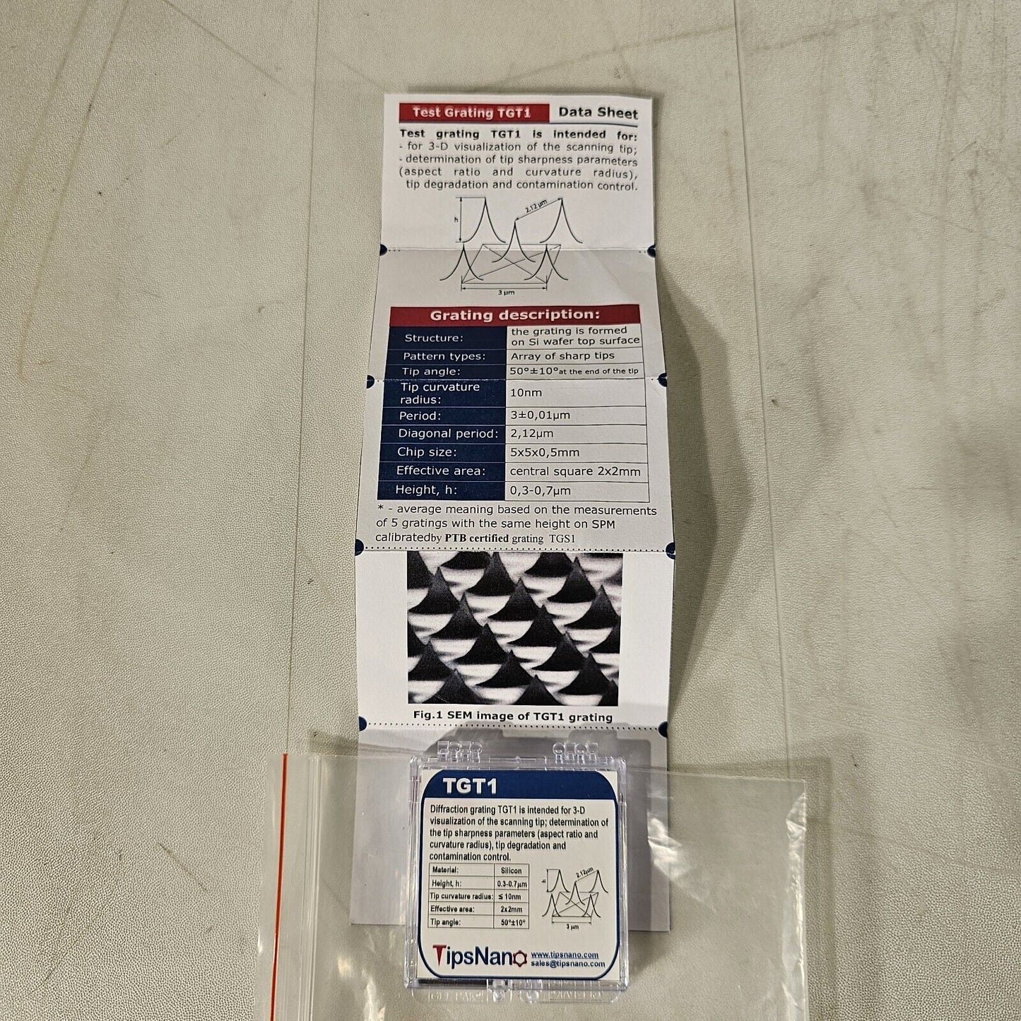 TipsNano TGT1 SPM Tip Diffraction Grating Tip Sharpness Silicon Grid Array NTMDT