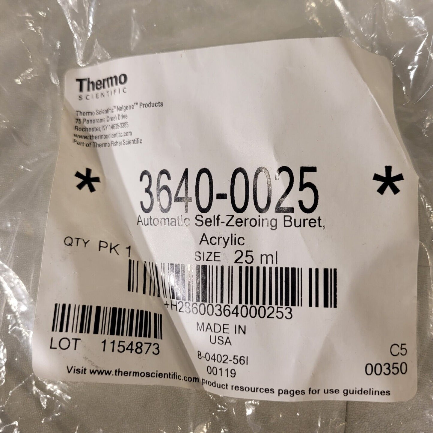 Thermo Scientific 3640-0025 Lot of 5, Used Break-Resistant Self-Zeroing Burets