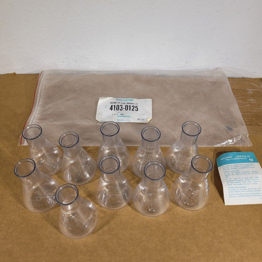 Lot Of 10 Nalgene 4103-0125 Erlenmeyer Flask 125ml Graduate PC Plastic