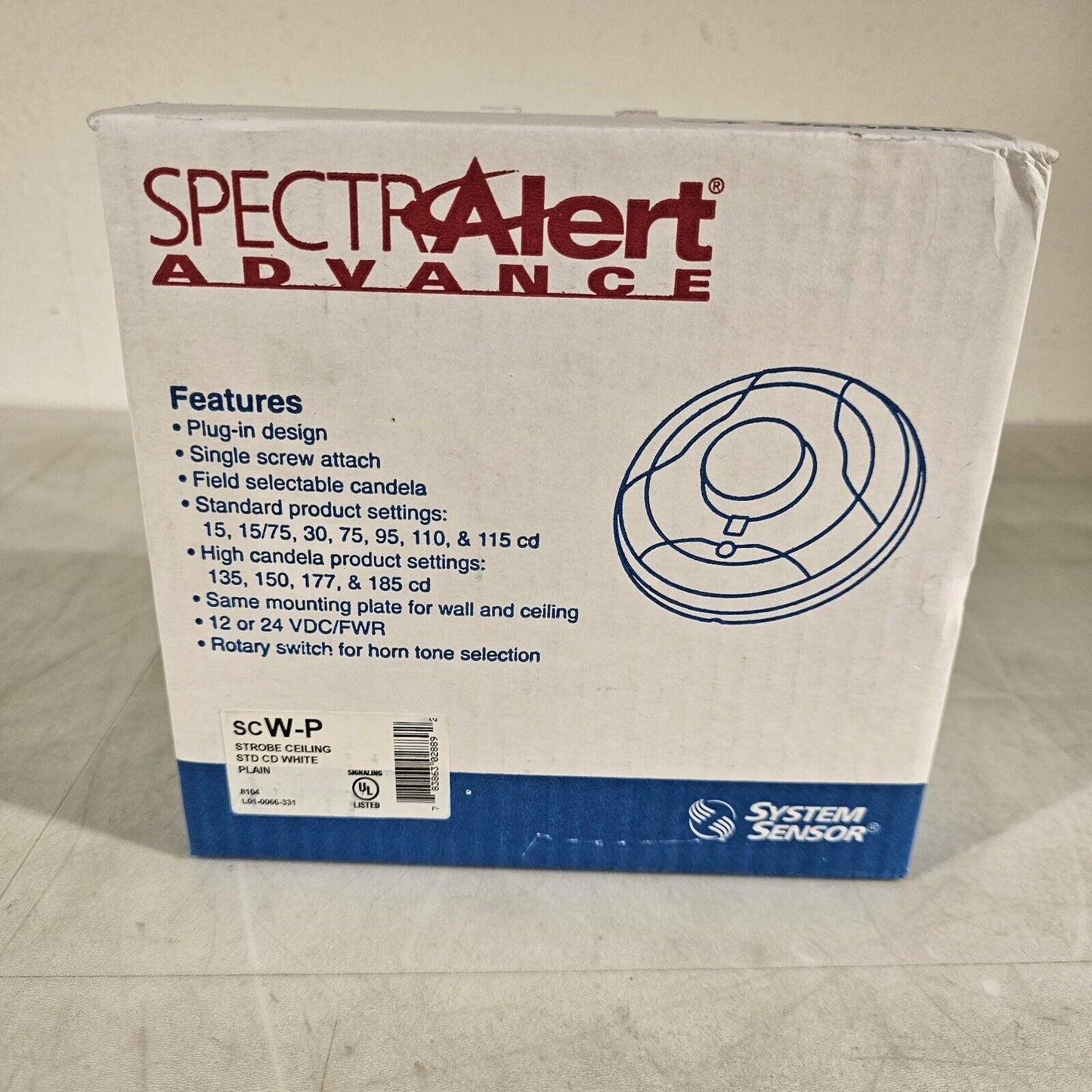 System Sensor SpectrAlert Advance SCW-P Fire Alarm Strobe Ceiling STD CD WHITE