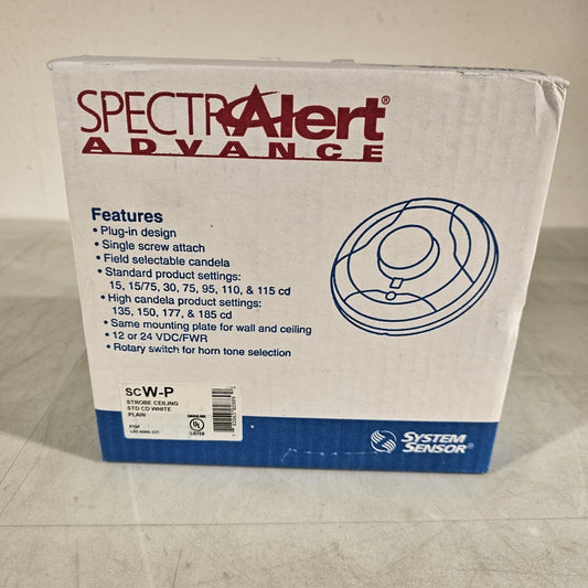 System Sensor SpectrAlert Advance SCW-P Fire Alarm Strobe Ceiling STD CD WHITE