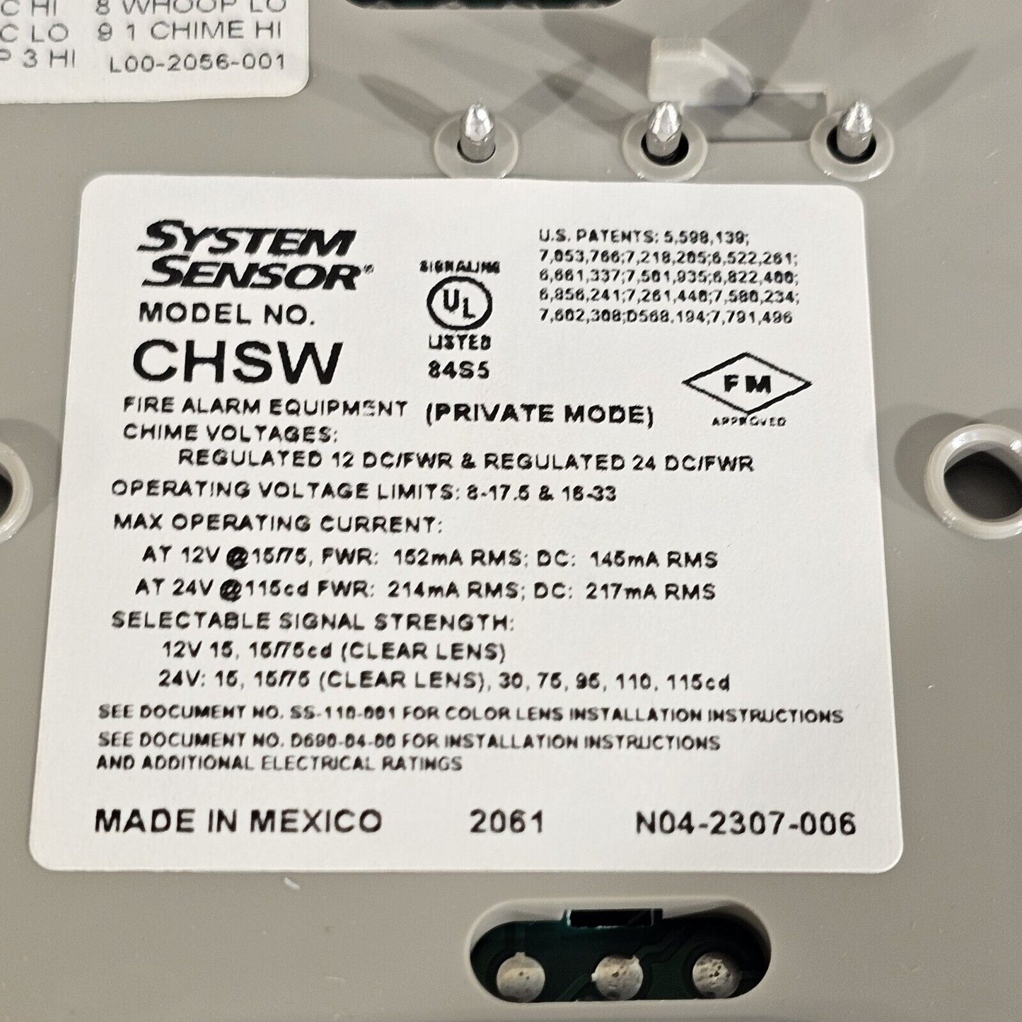 System Sensor SpectrAlert CHSW Chime/Strobe STD CD White Fire Alarm Honeywell