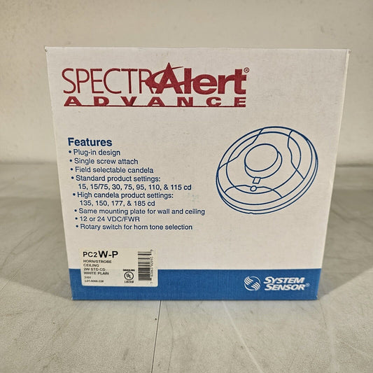 System Sensor PC2W-P Fire Alarm Horn Strobe Ceiling w/ Mounting Plate 2W STD CD