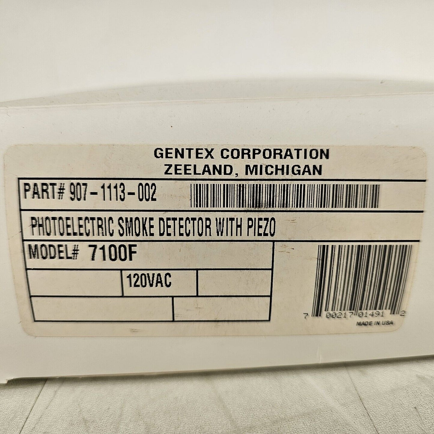 Gentex 907-1113-002 7100F Photoelectric Smoke Detector With Piezo 120VAC Fire