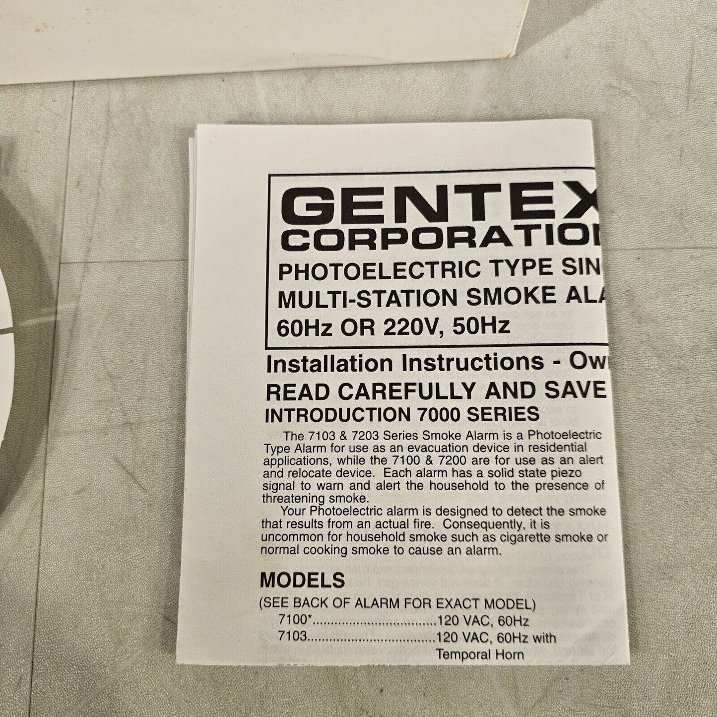 Gentex 907-1113-002 7100F Photoelectric Smoke Detector With Piezo 120VAC Fire