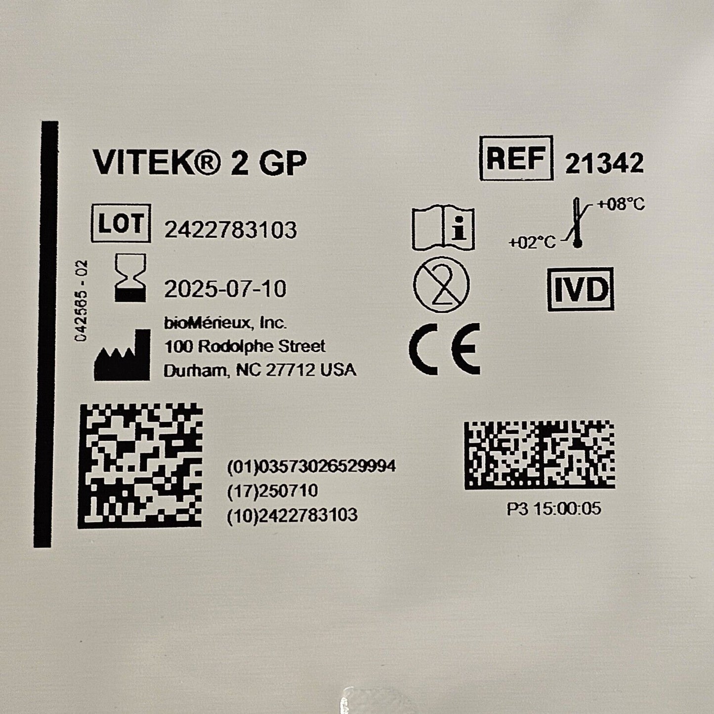 BioMerieux Vitek 2 GP Test Kit  Reagent Card 21342 - 1 Card