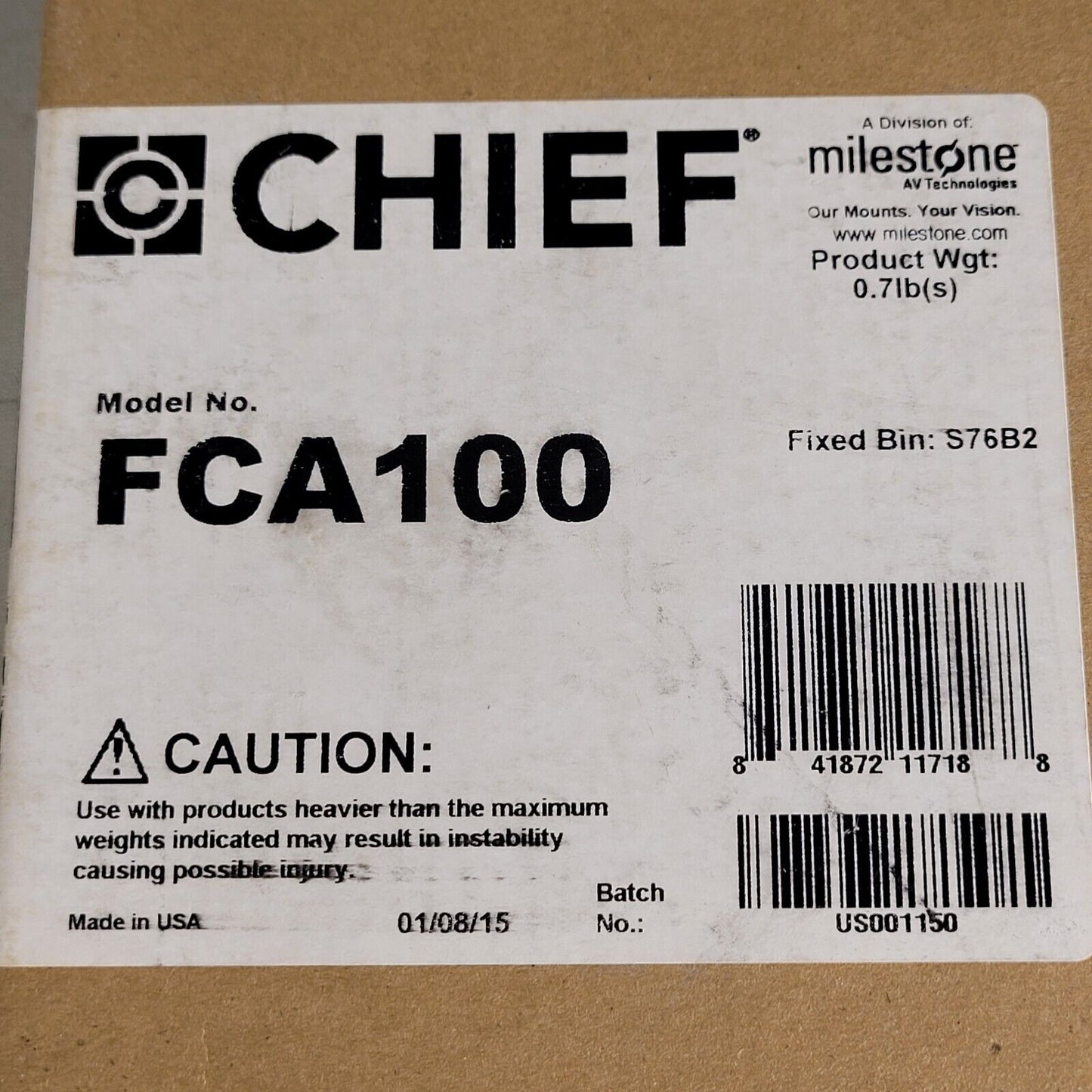 FCA100 Chief FUSION CAT5, Surge-CPU Mount Adapter