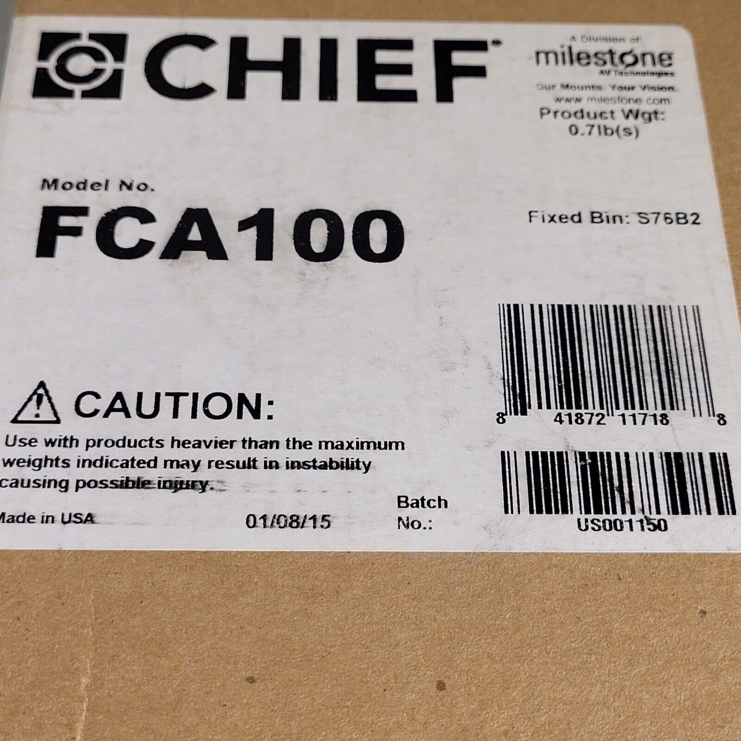 FCA100 Chief FUSION CAT5, Surge-CPU Mount Adapter