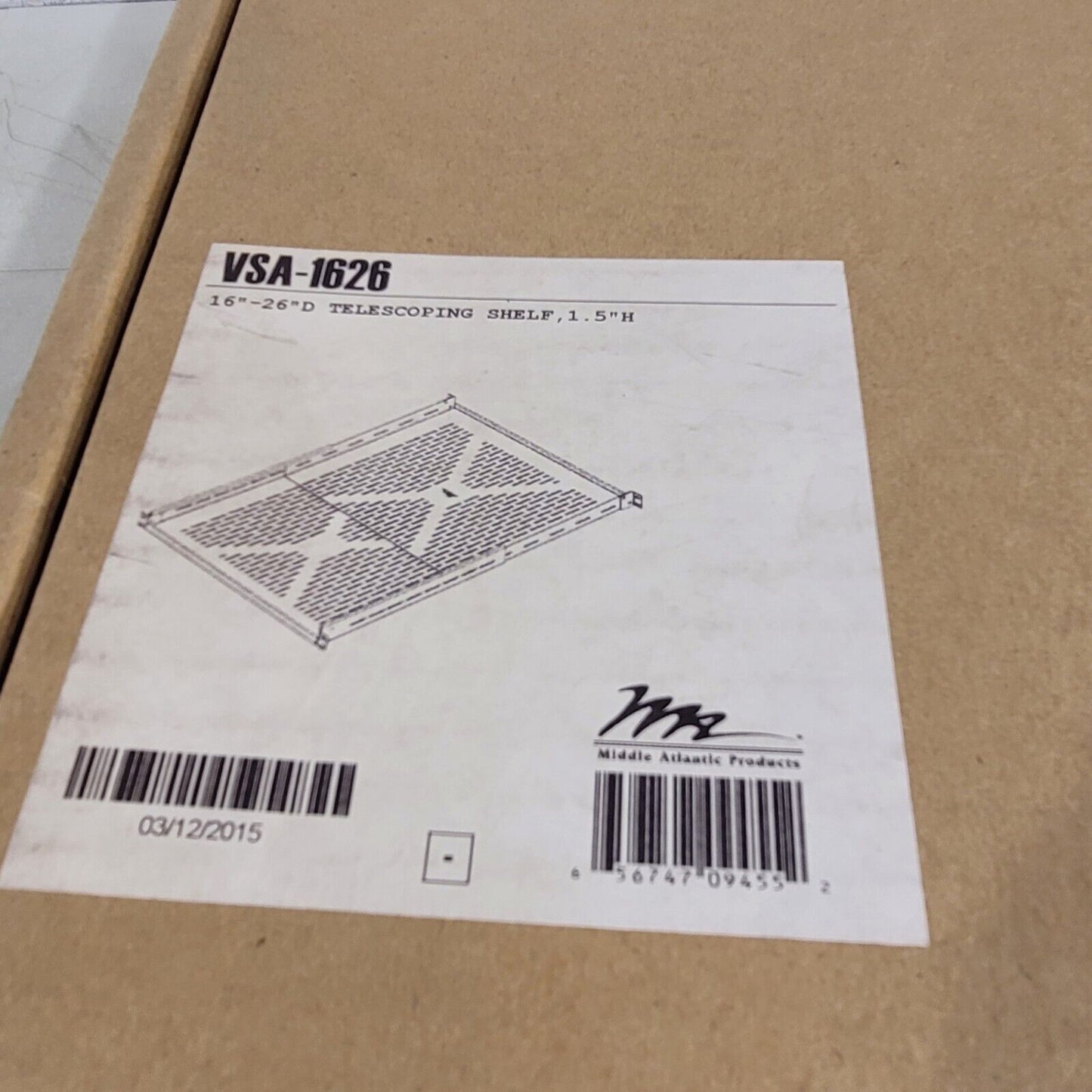 Middle Atlantic VSA-1626 Heavet Duty Adjustable Rackshelf 16 to 26" Telescoping