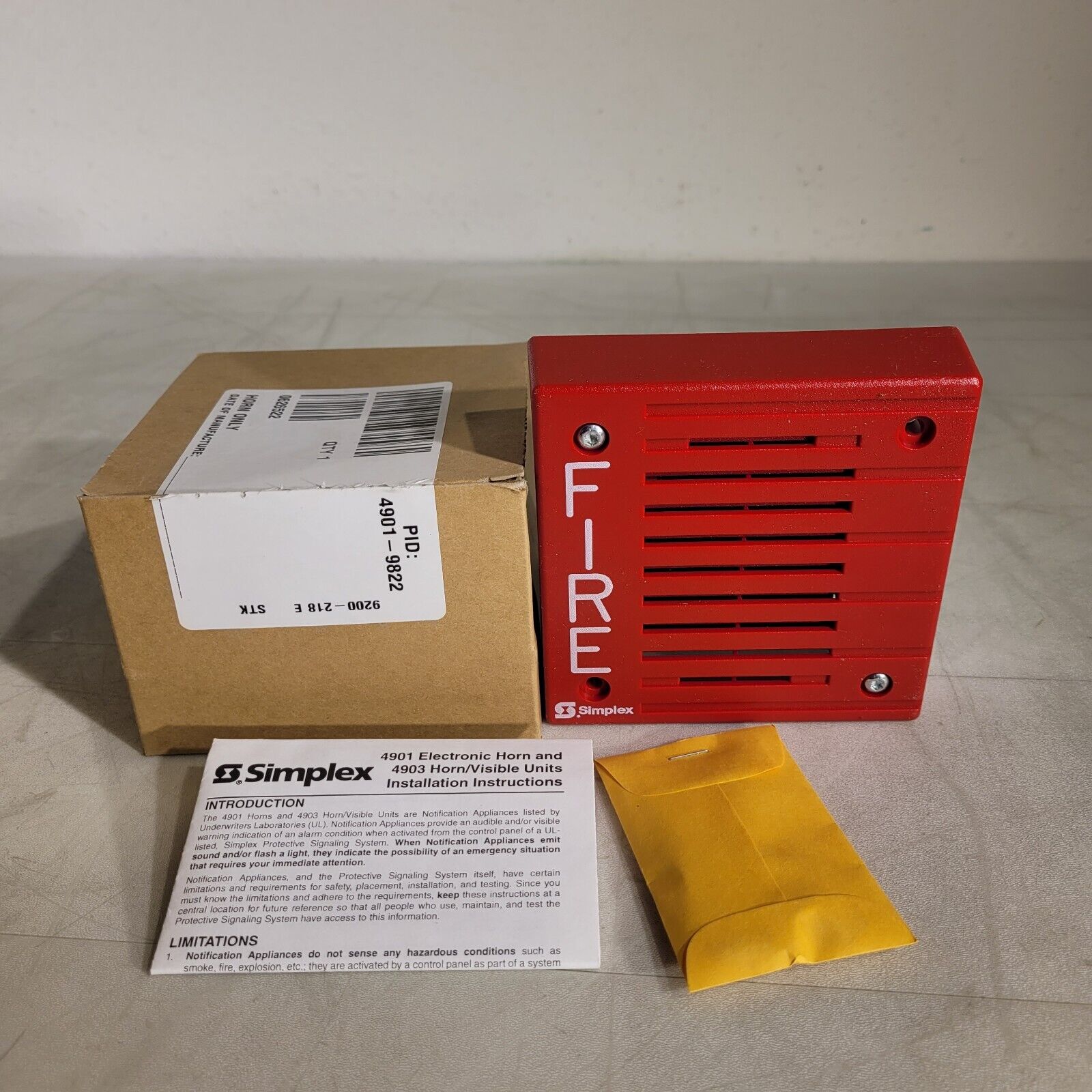 Simplex 4901-9822 Fire Alarm Electronic Horn With Installation Instruc ...