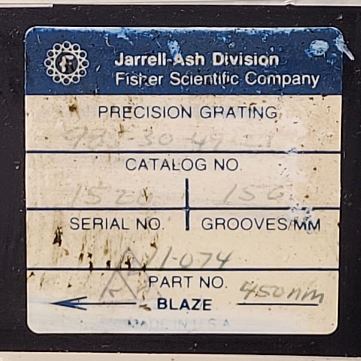 Jarrell Ash 985-30-49-27 Precision Grating 450nm 150 Grooves/MM 11-074