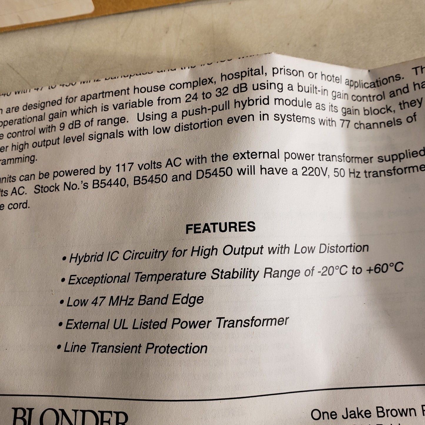 Blonder Tongue ACA-30-450 Apartment Complex Amplifier 5440 Temperature Stability