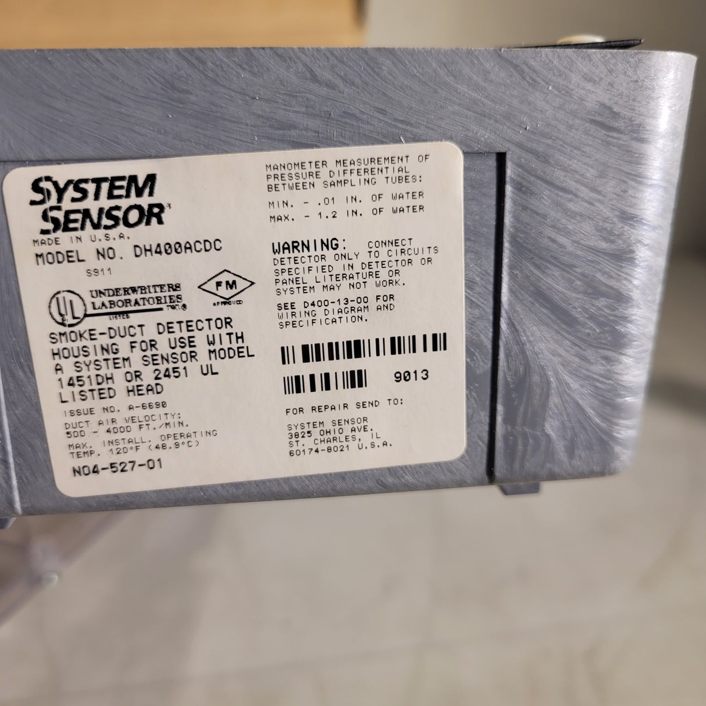 System Sensor DH400ACDC Smoke Duct Detector w/ 2451 Smoke Detector Head