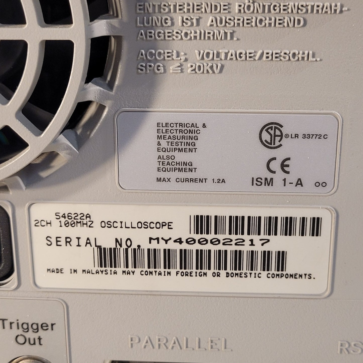 Agilent 54622A Oscilloscope Digital 100Mhz 2 Channels