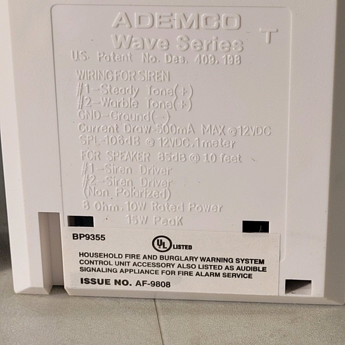 Ademco Siren Wave 2 Indoor Electric Siren 106db BP9355