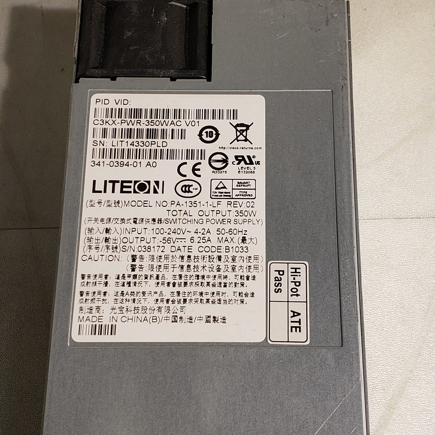 LiteOn PA-1351-1-LF Switching Power Supply C3KX-PWR-350WAC