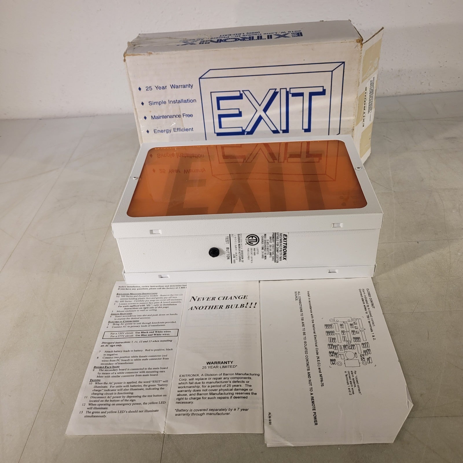 Exitronix 603/WB/A2/FB/TF/WH LED Exit Sign Suitable For Damp Locations ...