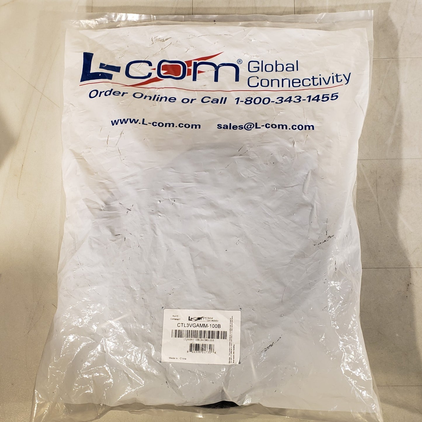 L-Com CTL3VGAMM-100B Premium S VGA Cable, HD15 Male / Male Black 100 ft