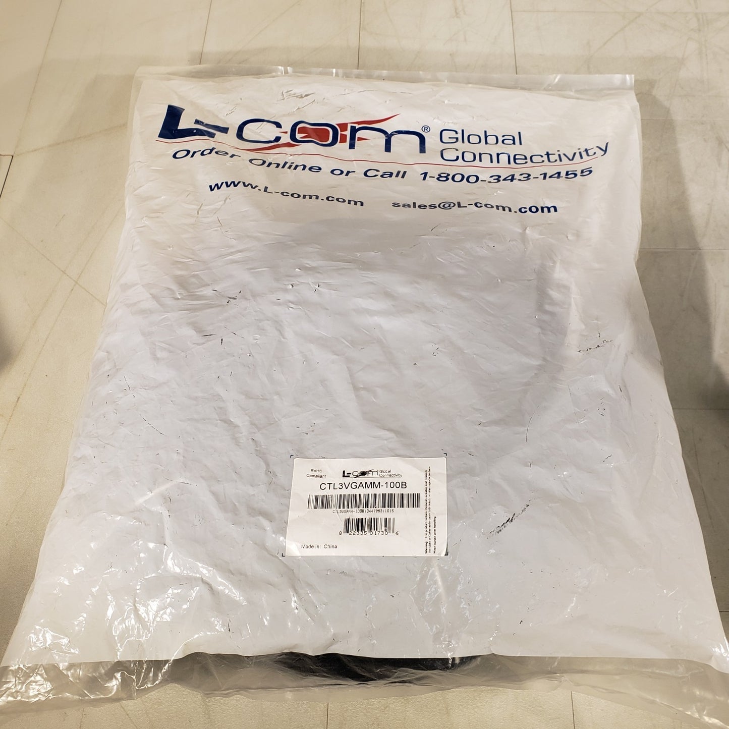 L-Com CTL3VGAMM-100B Premium S VGA Cable, HD15 Male / Male Black 100 ft