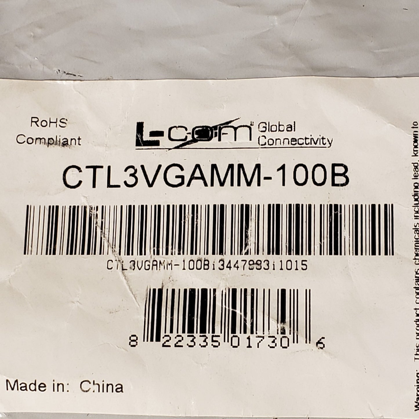 L-Com CTL3VGAMM-100B Premium S VGA Cable, HD15 Male / Male Black 100 ft