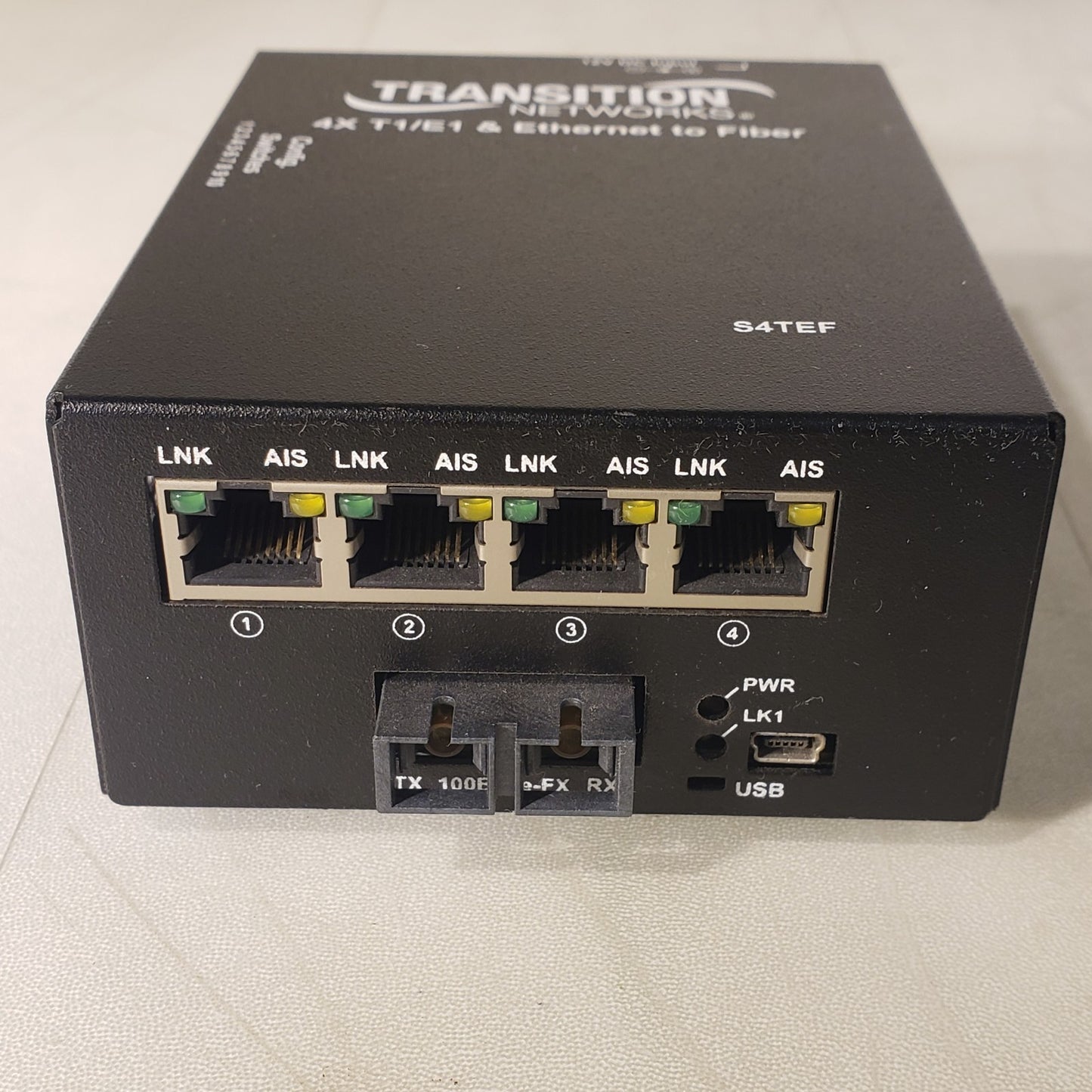 Transiton Neworks S4TEF 4X T1/E1 & Ethernet To Fiber TX 100Base-FX RX