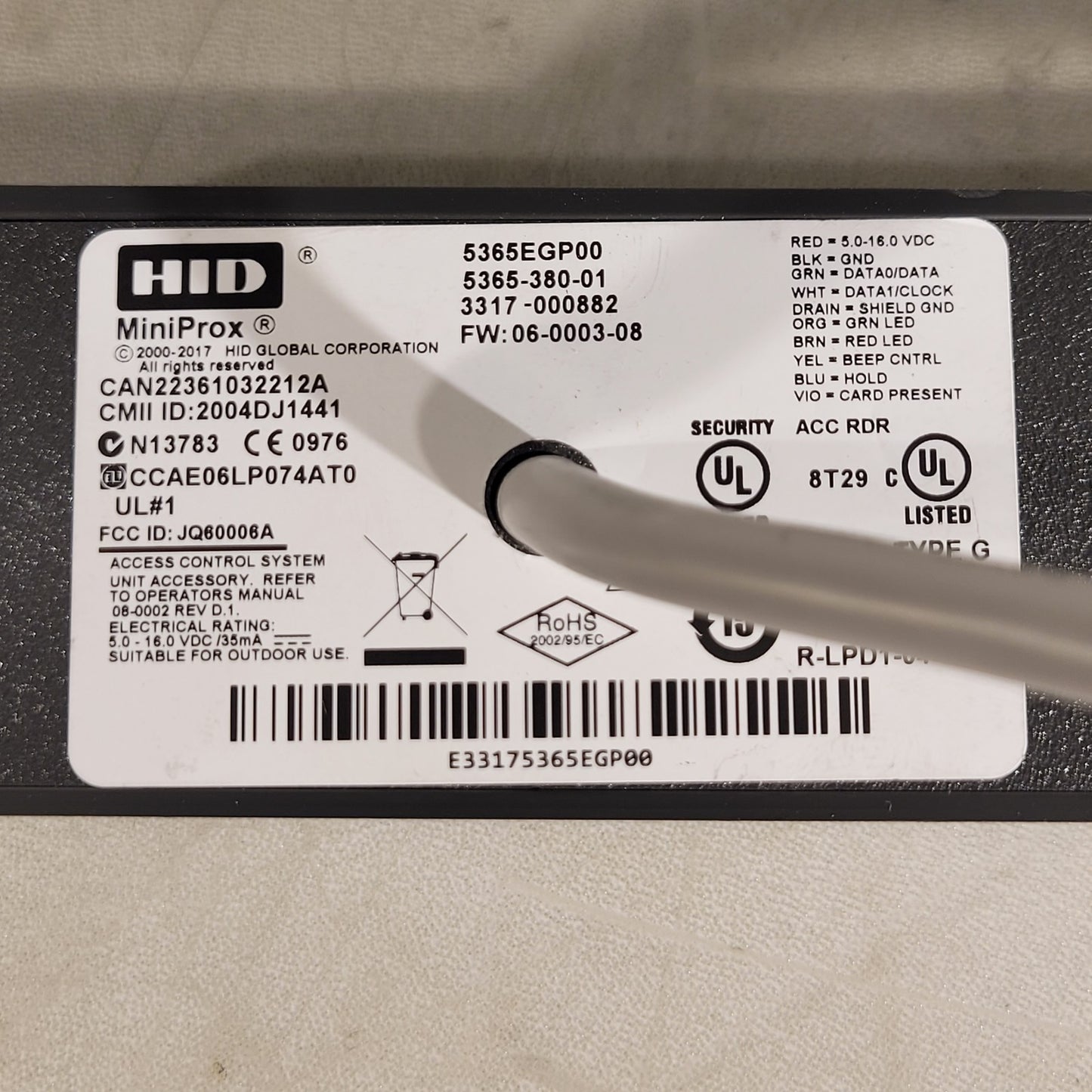 HID 5365 EGP MiniProx Mullion Proximity Access Card Reader CBORD