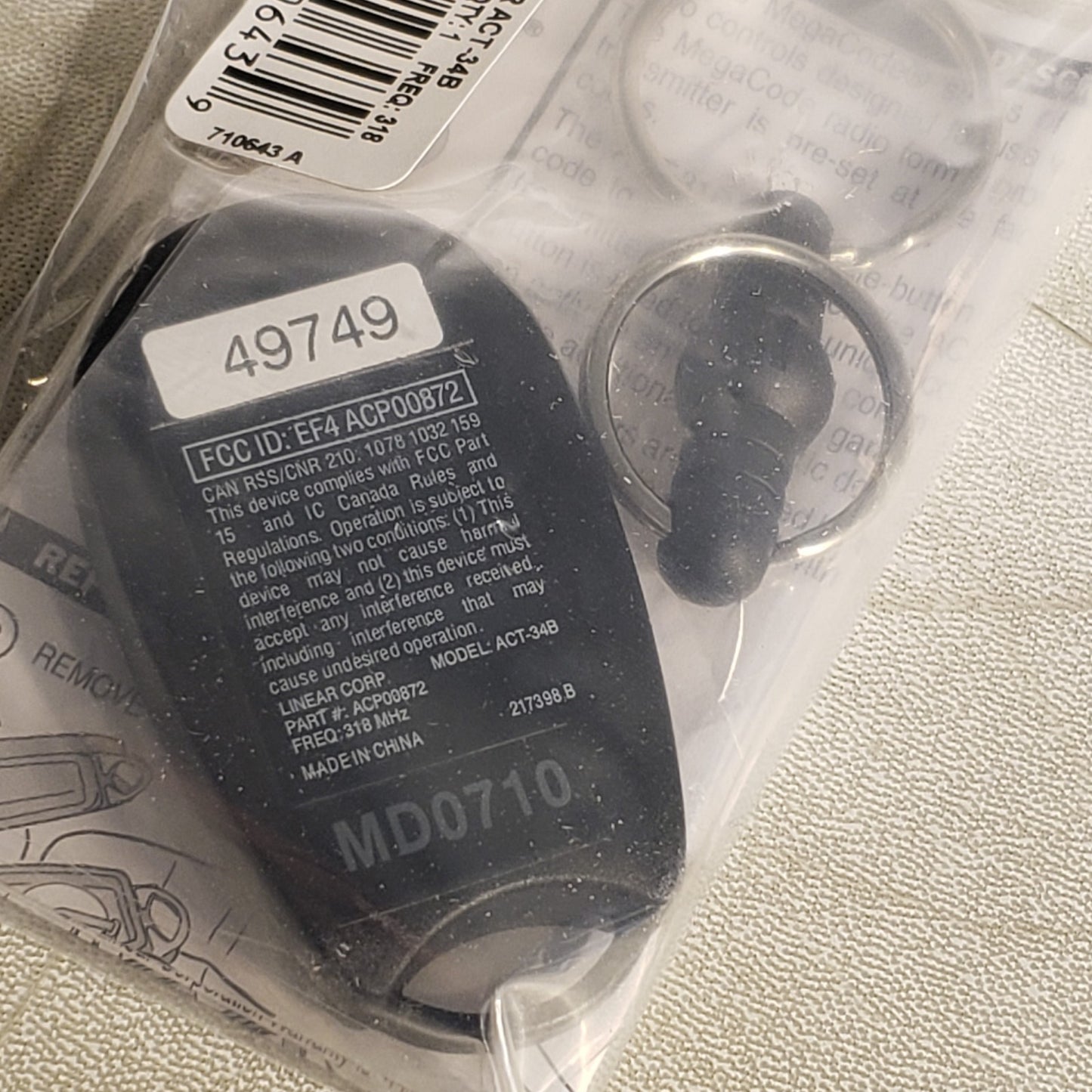 Keri Linear ACT-34B 4-Channel Block Coded Key Ring Transmitter Programable Fob