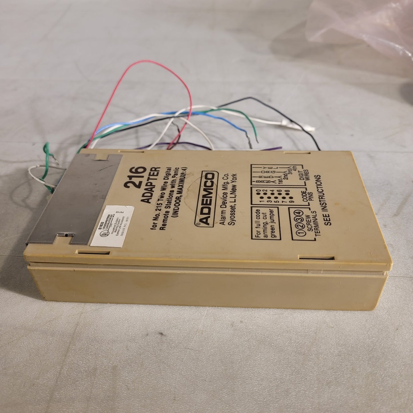 Vintage Ademco 216 Adapter For 215 Two Wire Digital Remote Station With Panic