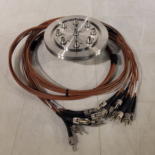 ISO-K 100 Visible Light 9-Port Fiber Optic Feedthrough w/ ST Cables High Vacuum