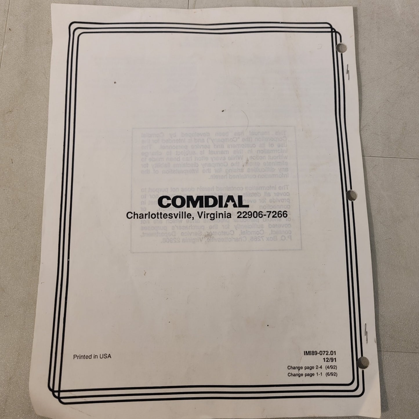 Vintage Comdial Analog Terminal Interface Dxp Comm System Installation Manual