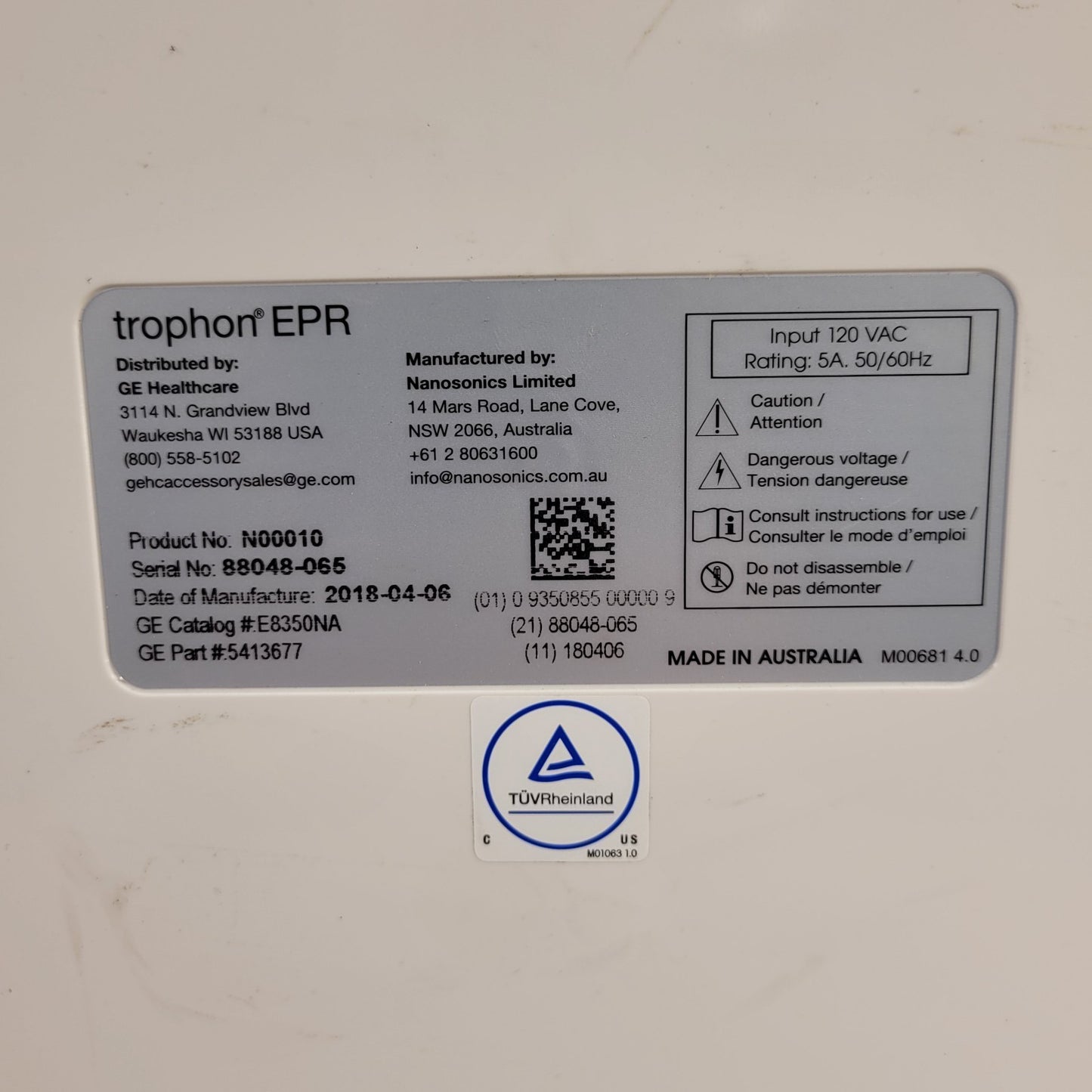 Nanosonics N00010 Trophon EPR Sonically Activated Hydrogen Peroxide System