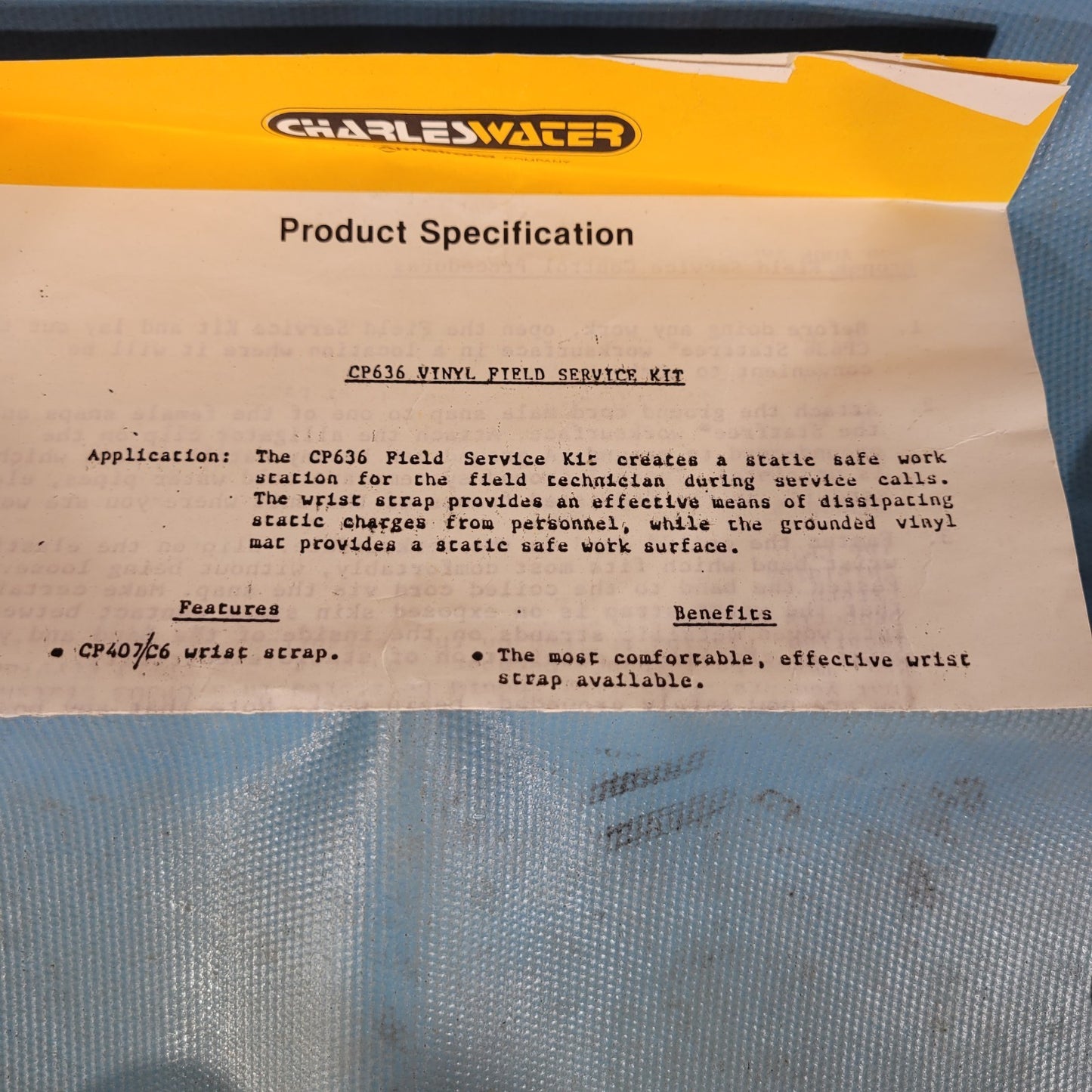 Vintage Charles Water CP636 ESD Field Service Kit Anti-static Pad Wrist Strap