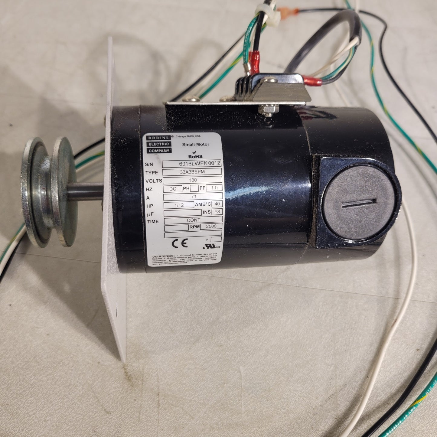 Bodine Electric Motor 33A3BEPM 1/12 HP 2500RPM DC 0.71A 130V 6016LWEK0012