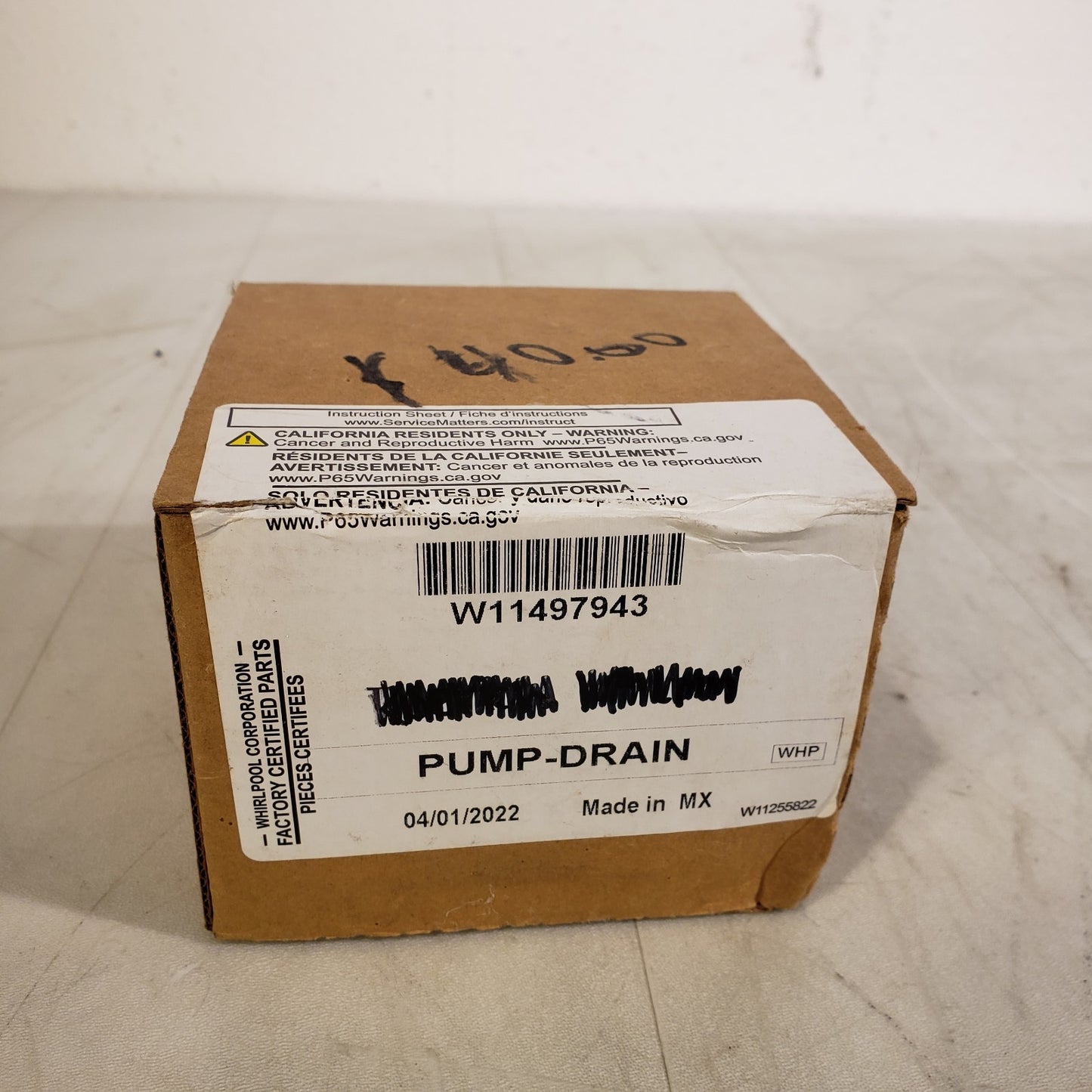 OEM Whirlpool W11497943 Pump-drain Factory Certified Parts Sealed In Box